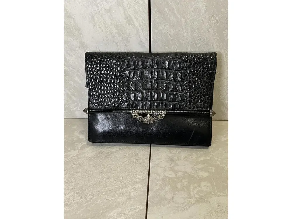 Vintage Brighton black croc-embossed leather snap button organizer/wallet/clutch